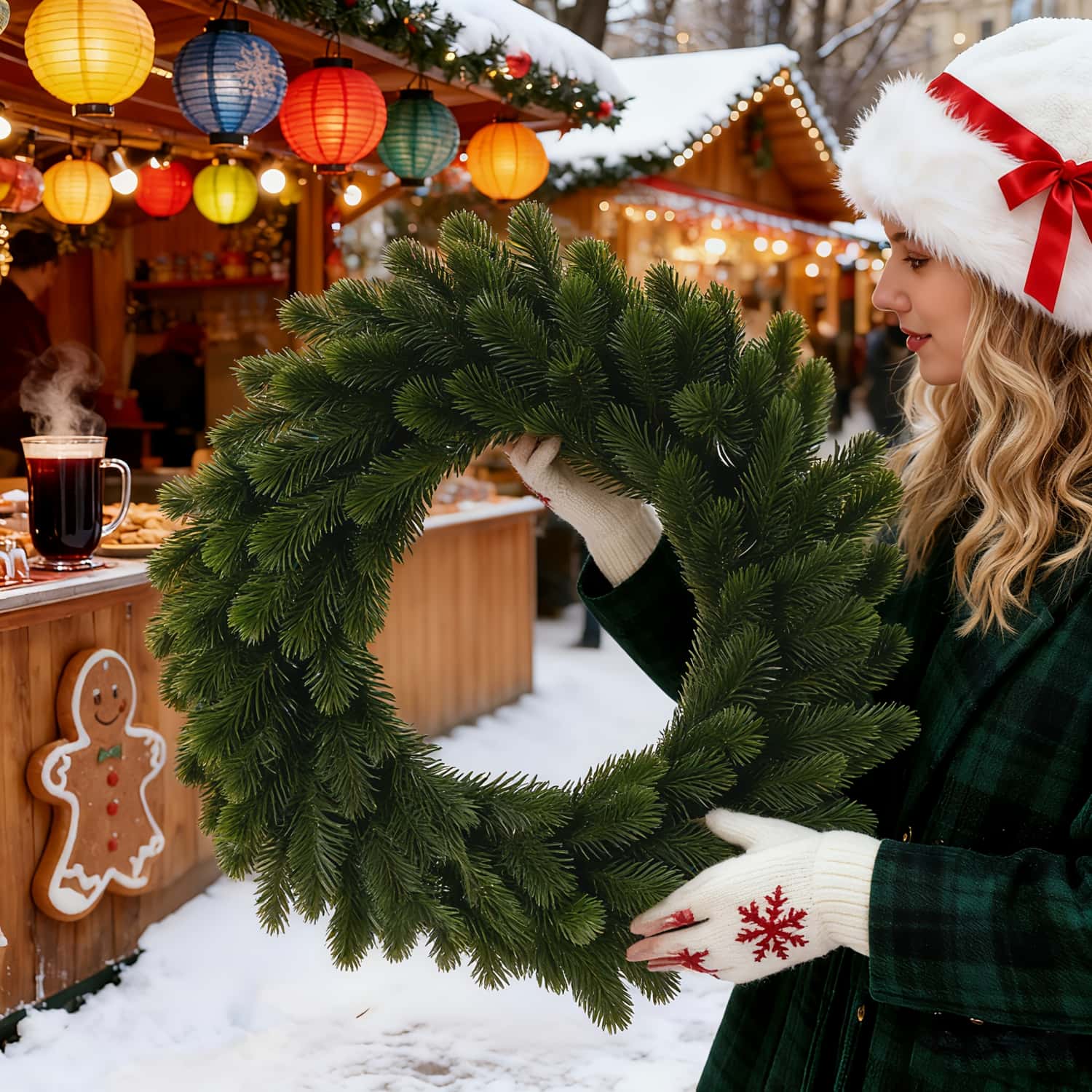 Christmas Wreath Fake - 1pc kunstmatige kerstkrans, duurzaam plastic kerstdecor