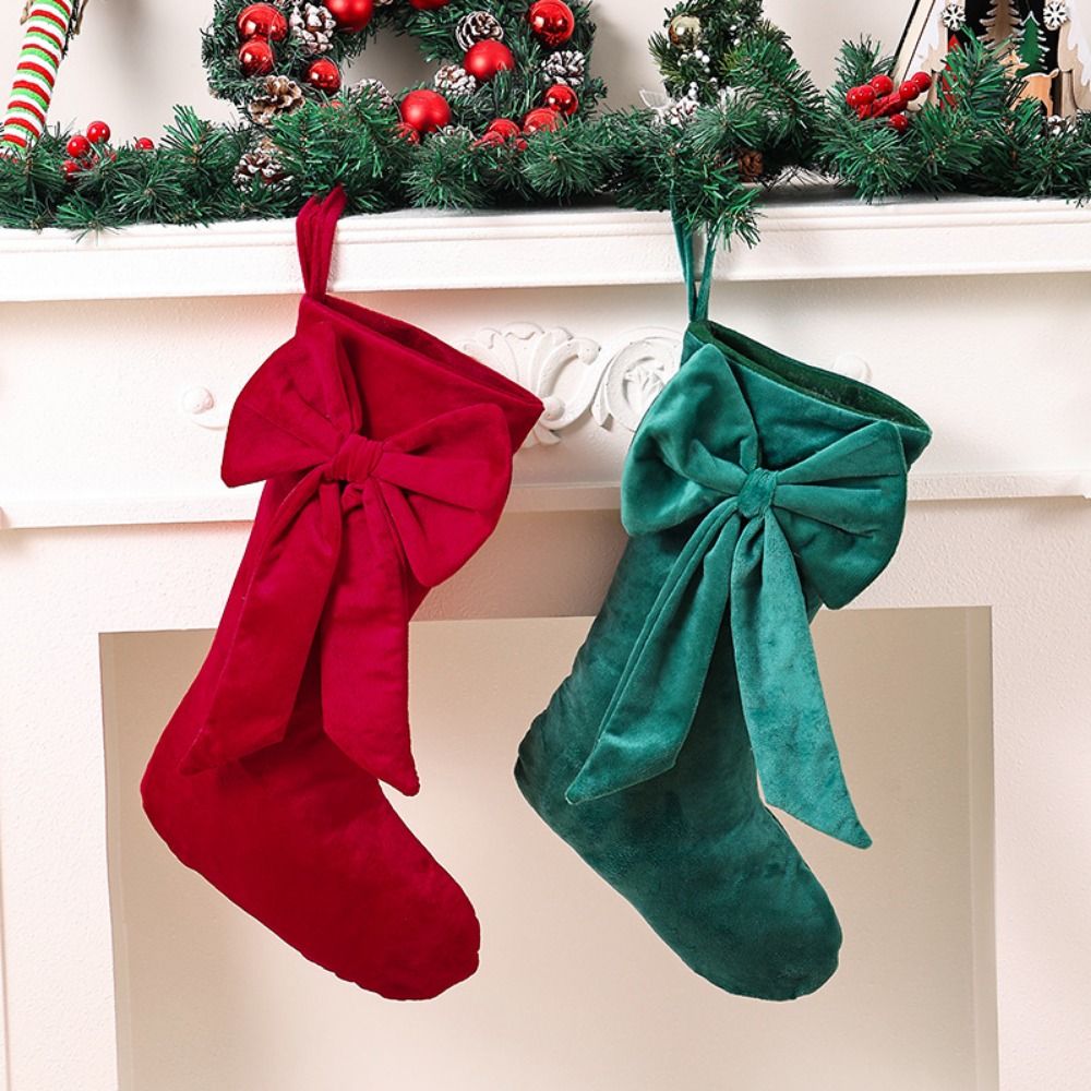 Christmas Stocking Hanging - Fluwelen Kerstsok Grote Capaciteit Strik Kerst