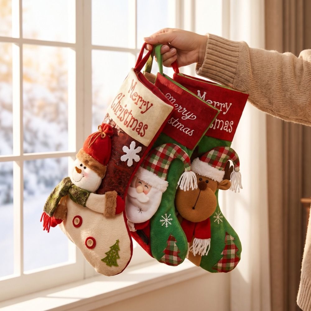 Christmas Stocking Hanging - Kerstsokken met grote capaciteit, rendier, Kerstman,