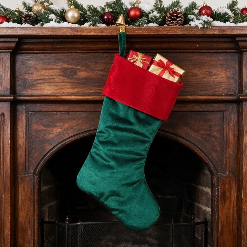 Roodgroene fluwelen kerstsok,  - Christmas Stocking Hanging recensie en prijs
