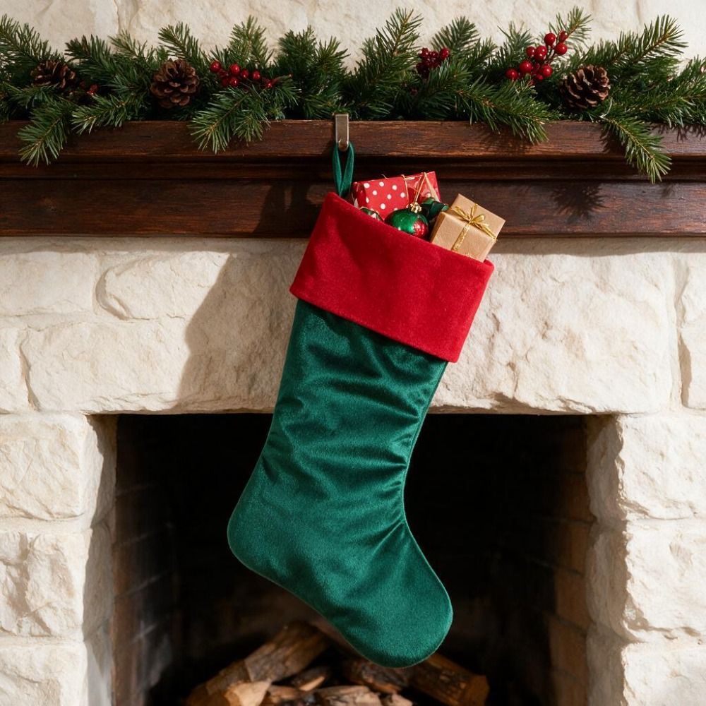 Roodgroene fluwelen kerstsok,  - Christmas Stocking Hanging recensie en prijs